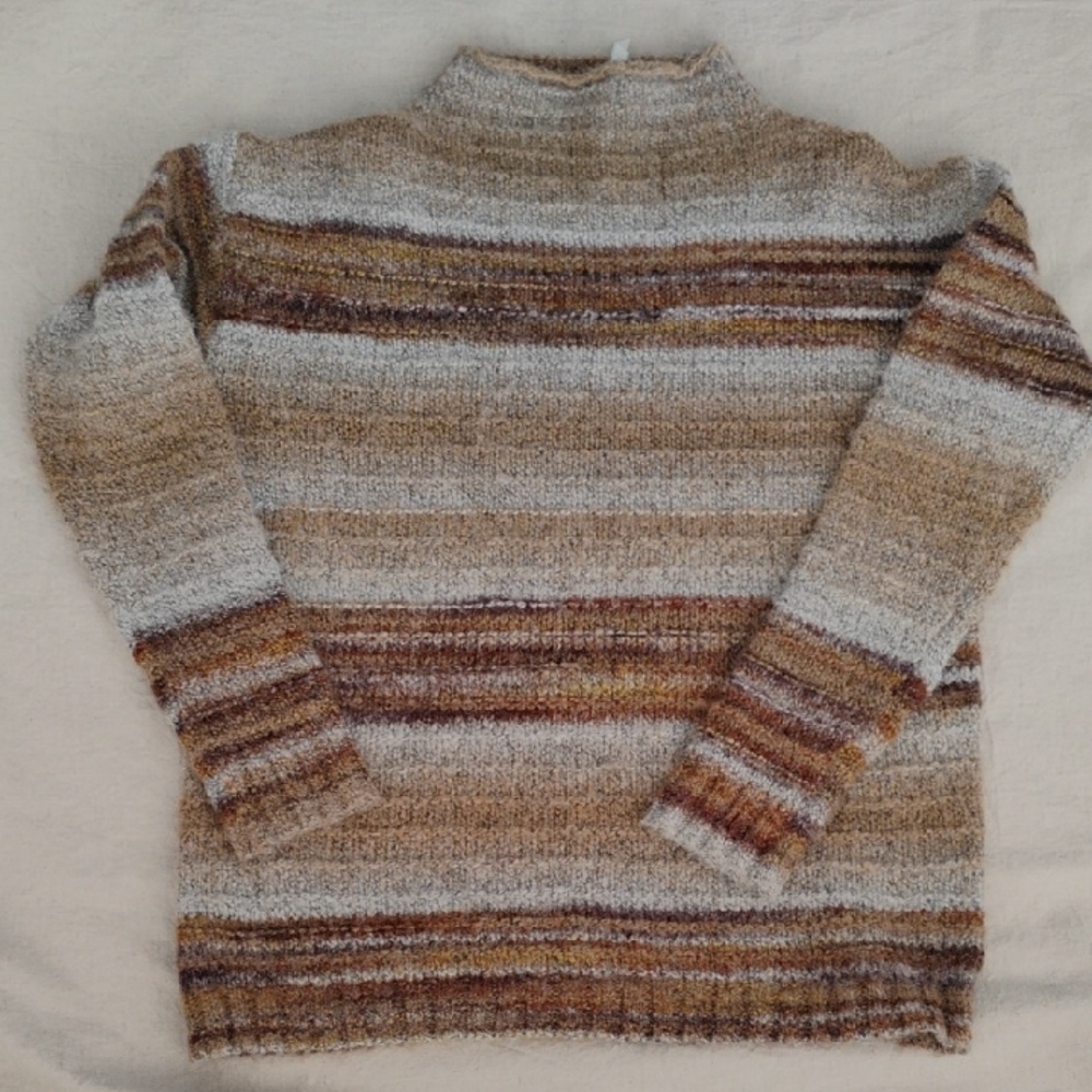 Leo & Nicole Earthy Multicolor Striped Mock-Turtleneck Sweater - Women's S